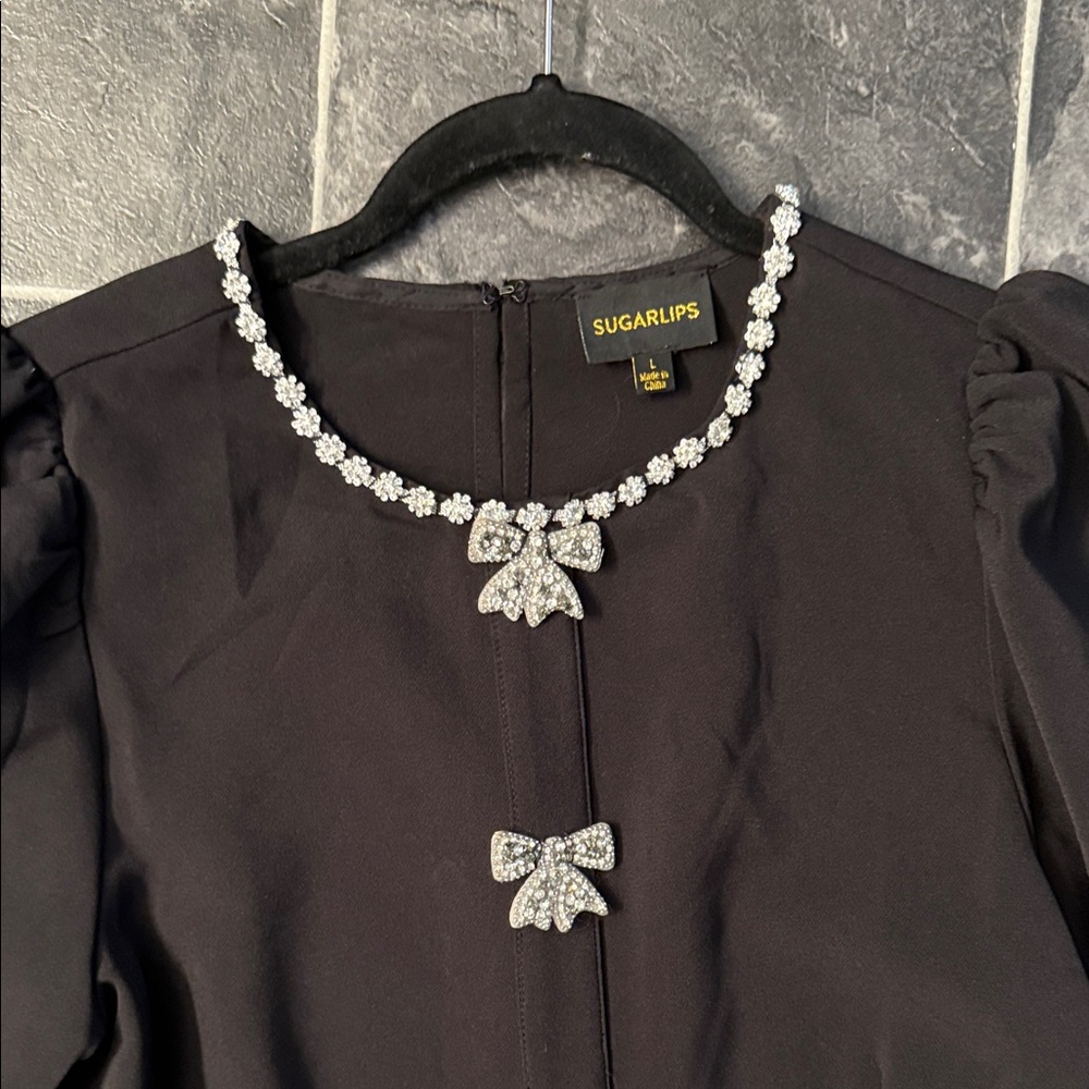 Winona Rhinestone Bow A-Line Mini Dress - Picture 2 of 3